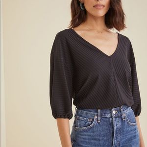 Amour Vert Manette Ribbed Top in Black